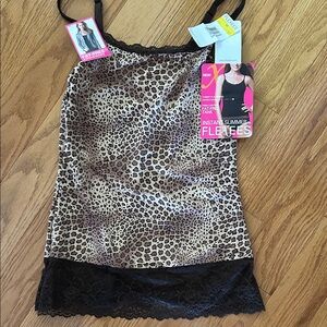 Flexees Leopard-Print Shaping Camisole with Brown Lace Trim